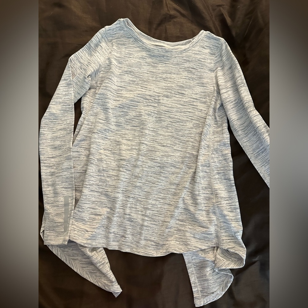 Zyia Active Heather Gray Long Sleeve Split Back Tie Top